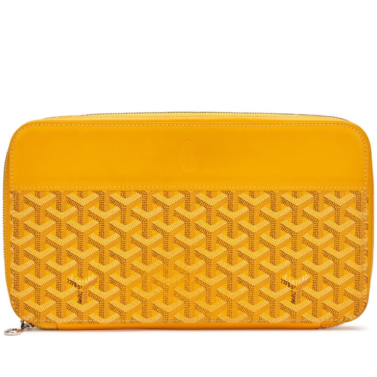 Goyard Yellow Goyardine Canvas and Chevroches Calfskin Matignon GM Wallet Silver Hardware