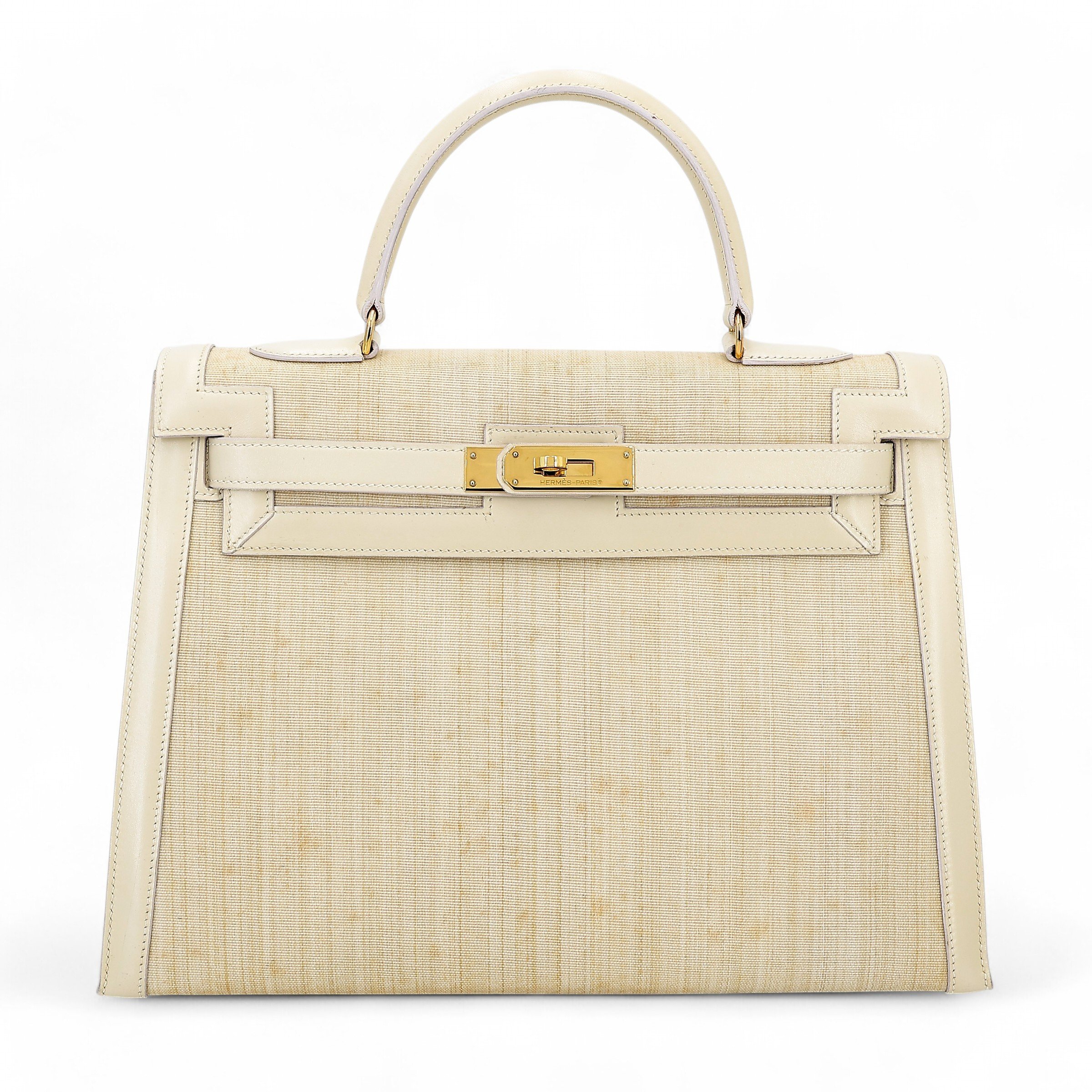 Good ( Rank AB) HERMÈS Kelly 32 Sellier Crinoline Beige Crinoline Box-calf Gold hardware Circle S (1989)