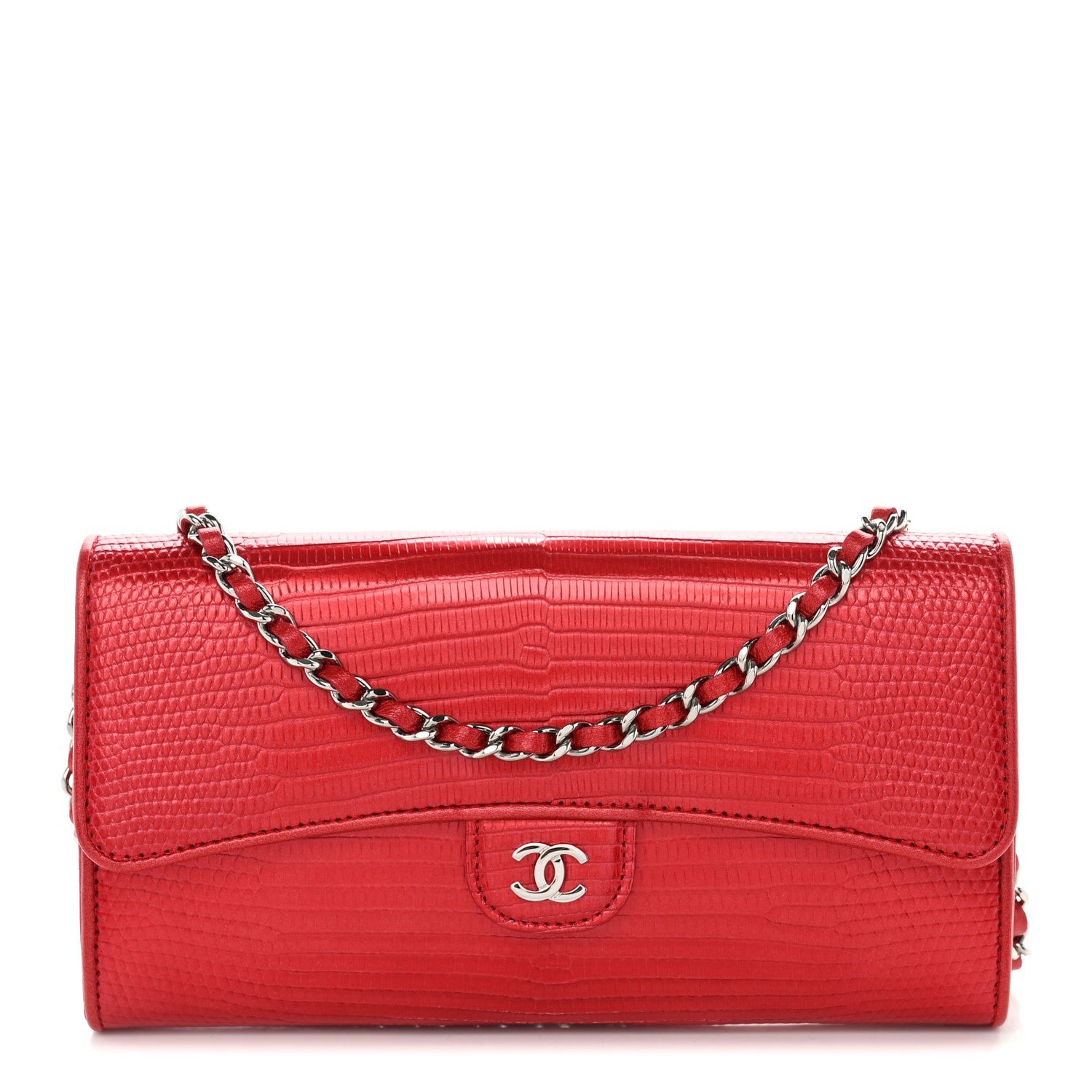 Chanel Lizard Wallet On Chain WOC Red