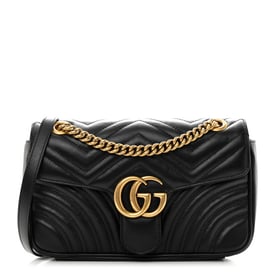 Gucci Calfskin Matelasse Small GG Marmont Shoulder Bag Black