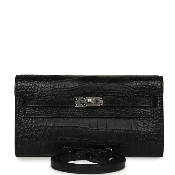 Hermes Kelly Wallet To Go Black Matte Alligator Palladium Hardware