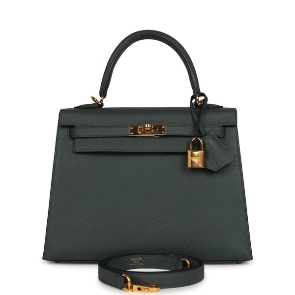 Hermes Pre-owned Hermes Kelly Sellier 25 Bleu Orage Epsom Gold Hardware