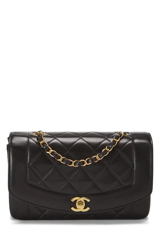 Black Quilted Lambskin Diana Flap Small