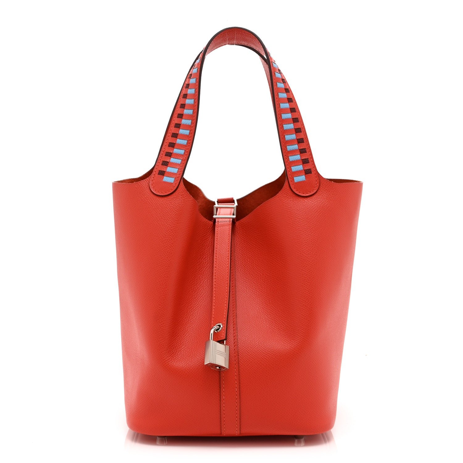 Hermes Epsom Tressage De Cuir Picotin Lock 22 MM Rouge Coeur Bleu du Nord Rouge H