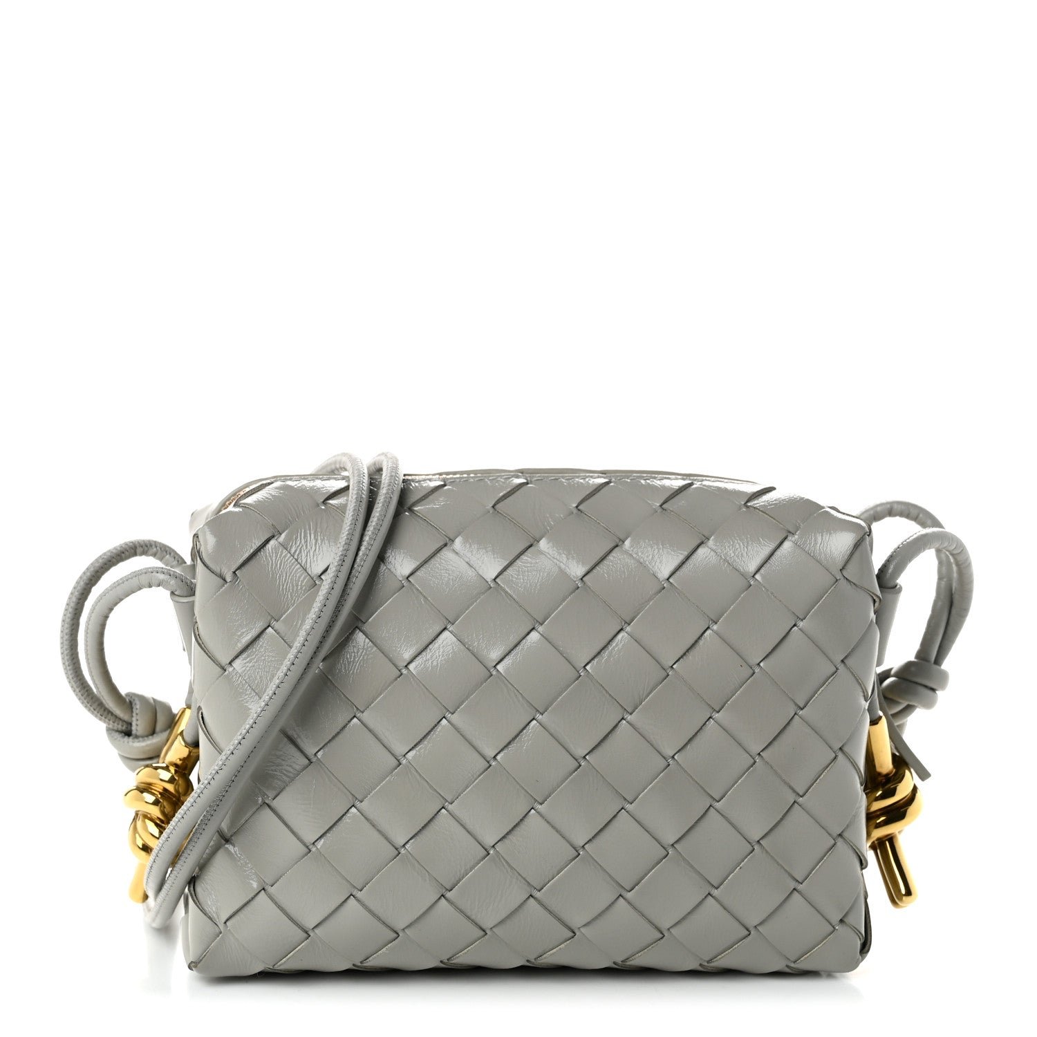 Bottega Veneta Polished Nappa Intrecciato Metallic Knot Mini Loop Camera Bag Sterling