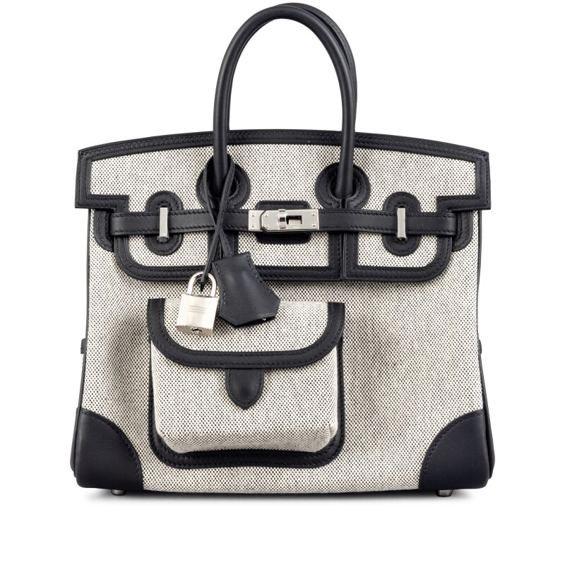 Hermes Limited Edition Black Swift and Ecru Toile H Goeland Cargo Birkin 25 Palladium Hardware, 2025