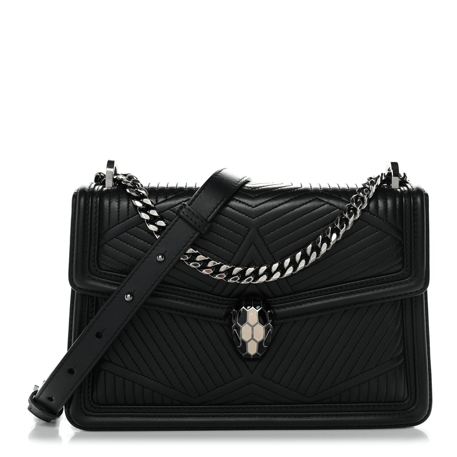 Bulgari Quilted Nappa Smooth Calfskin Serpenti Forever Diamond Blast Shoulder Bag Black