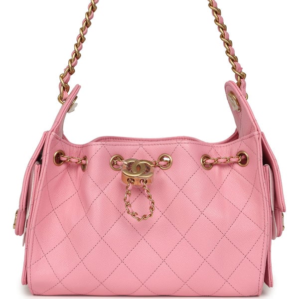 Chanel Mini 25 Hobo Bag Pink Caviar Antique Gold Hardware