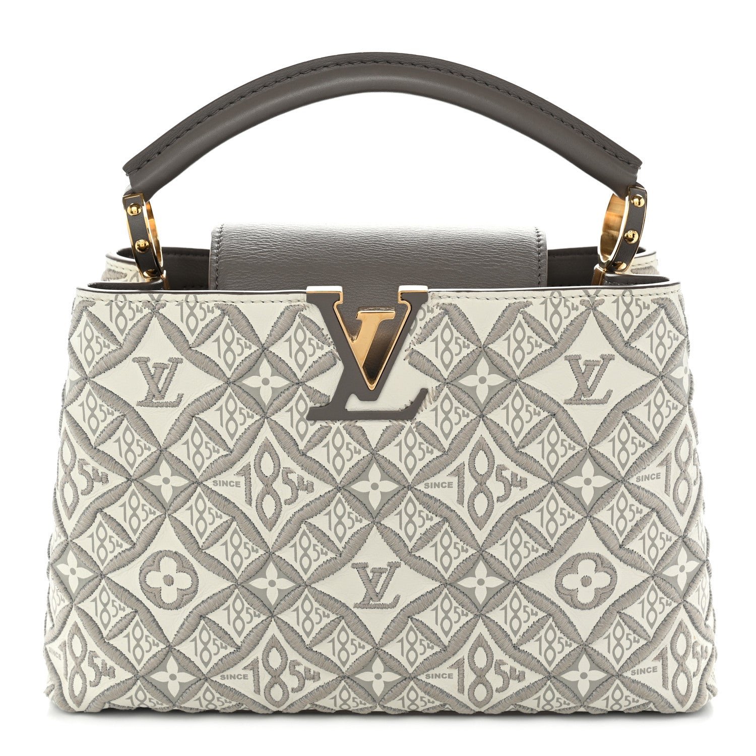 Louis Vuitton Calfskin Since 1854 Embroidered Capucines BB Ecru Taupe