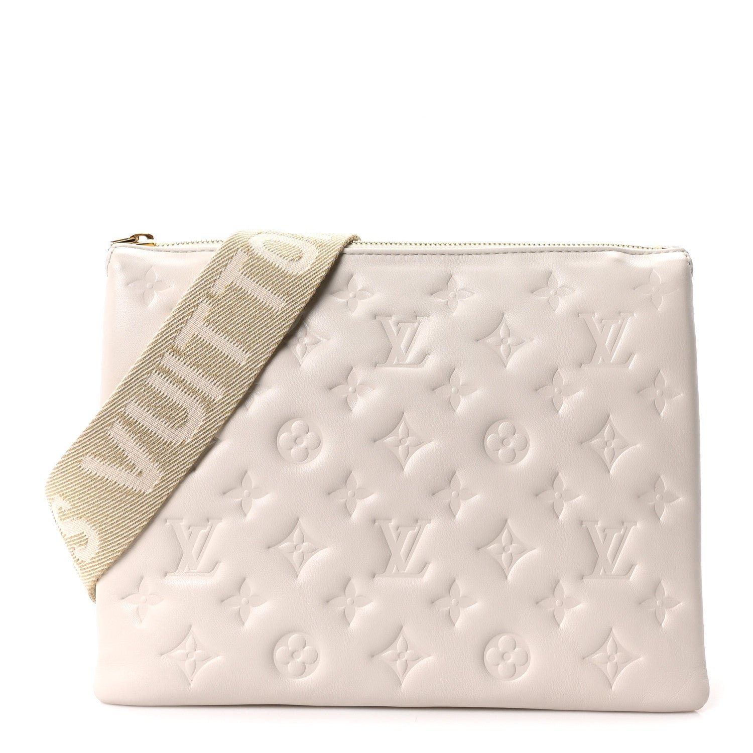 Louis Vuitton Lambskin Embossed Monogram Coussin PM Beige Cream