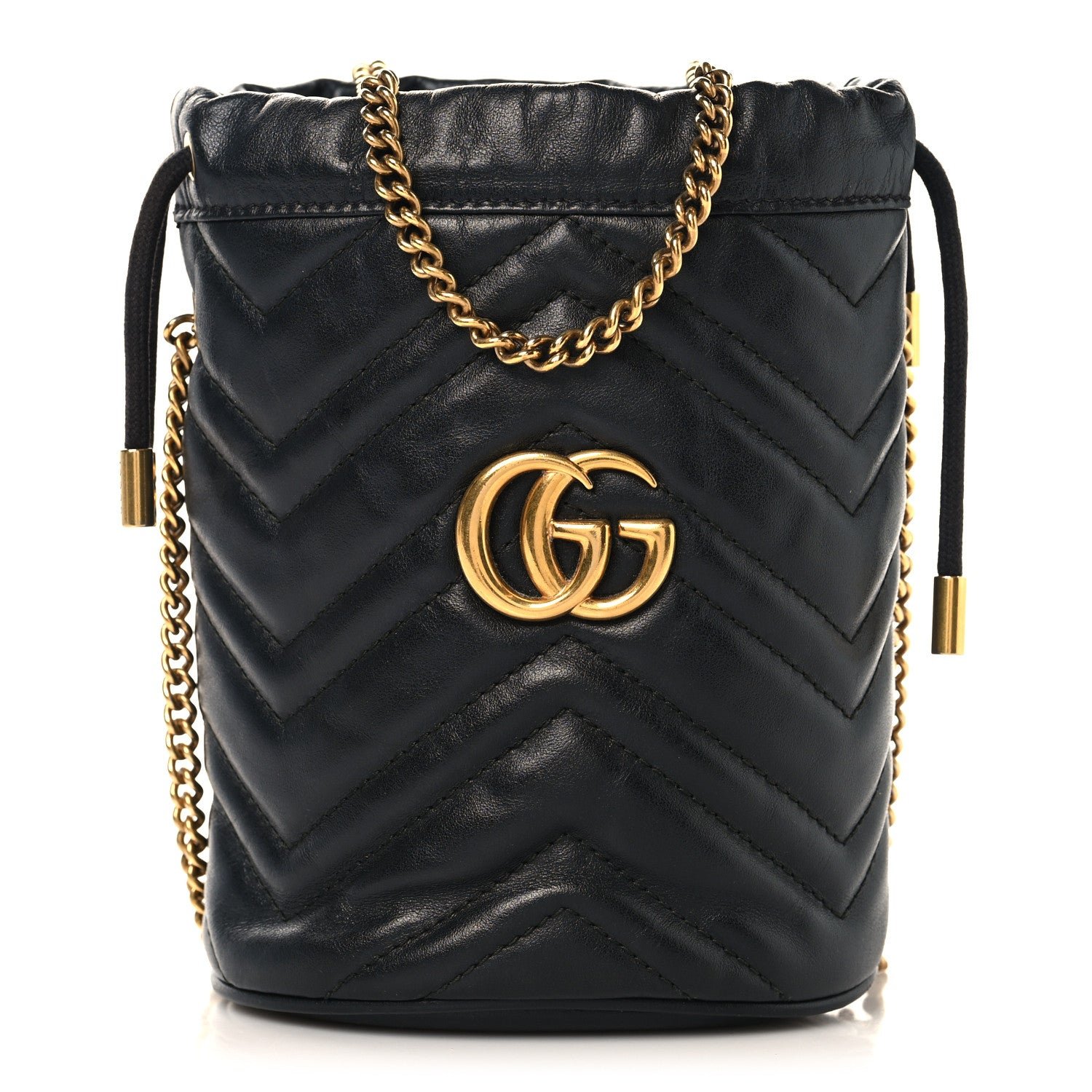 Gucci Calfskin Matelasse Mini GG Marmont 2.0 Bucket Bag Black