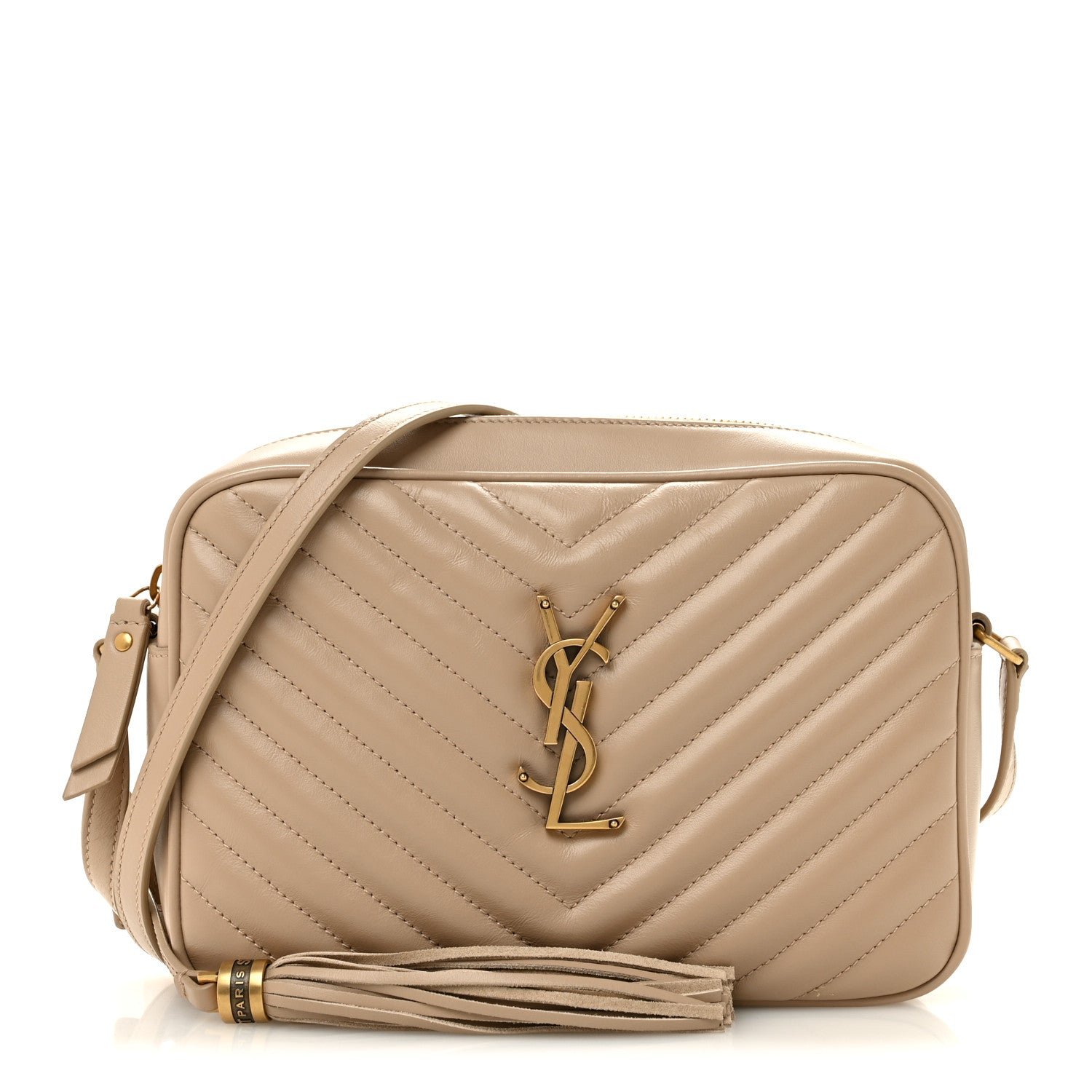 Saint Laurent Calfskin Matelasse Monogram Lou Camera Bag Dark Beige