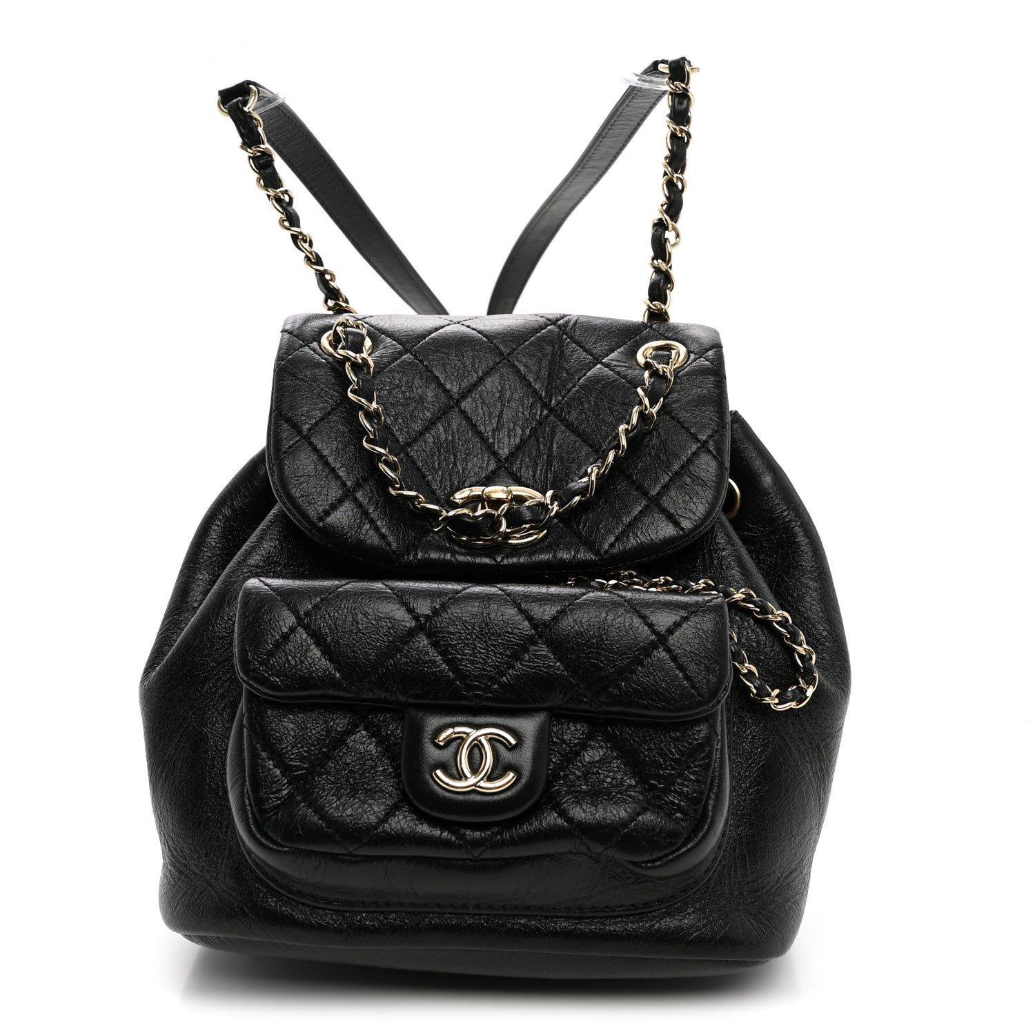 Chanel Glazed Aged Calfskin Quilted Small Duma Drawstring Backpack Black