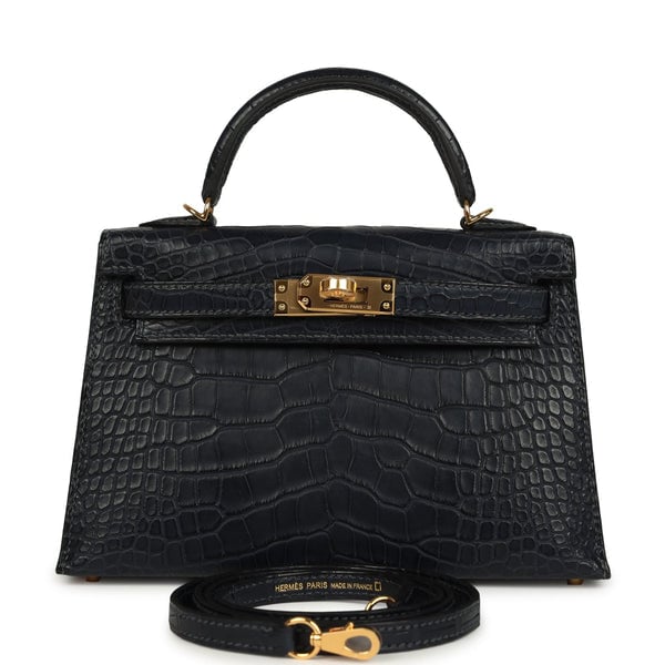 Hermes Hermes Kelly Sellier 20 Bleu Nuit Matte Alligator Gold Hardware