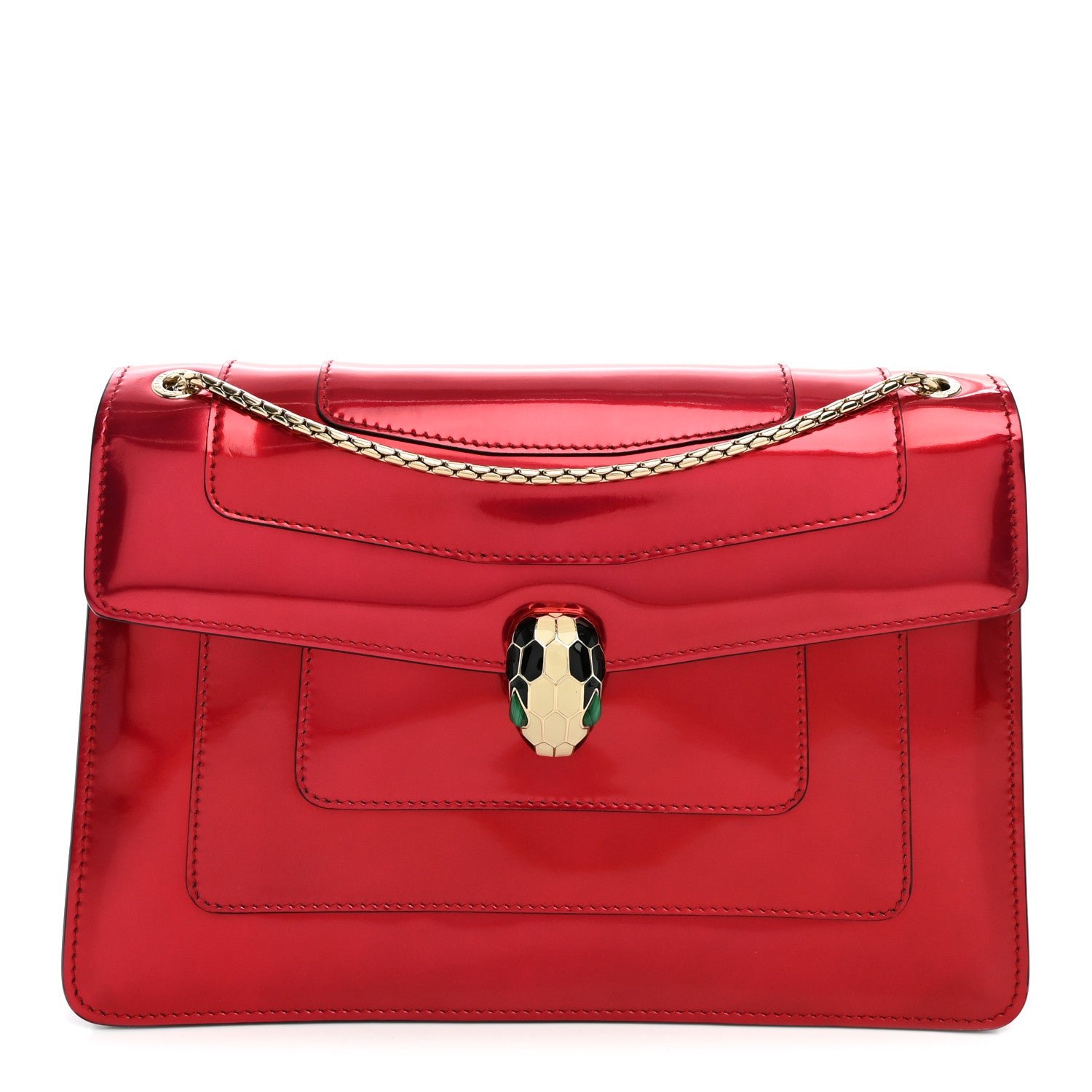 Bulgari Metallic Calfskin Serpenti Forever Shoulder Bag Red