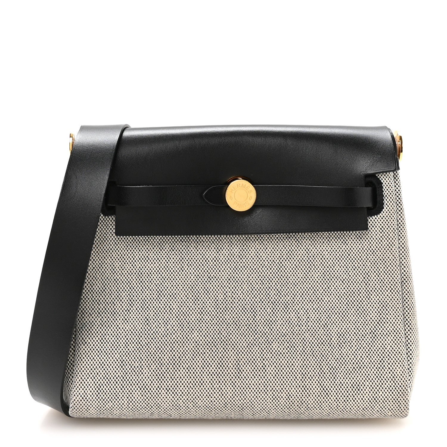 Hermes Military Toile Vache Hunter Herbag Zip Retourne 20 Ecru Black