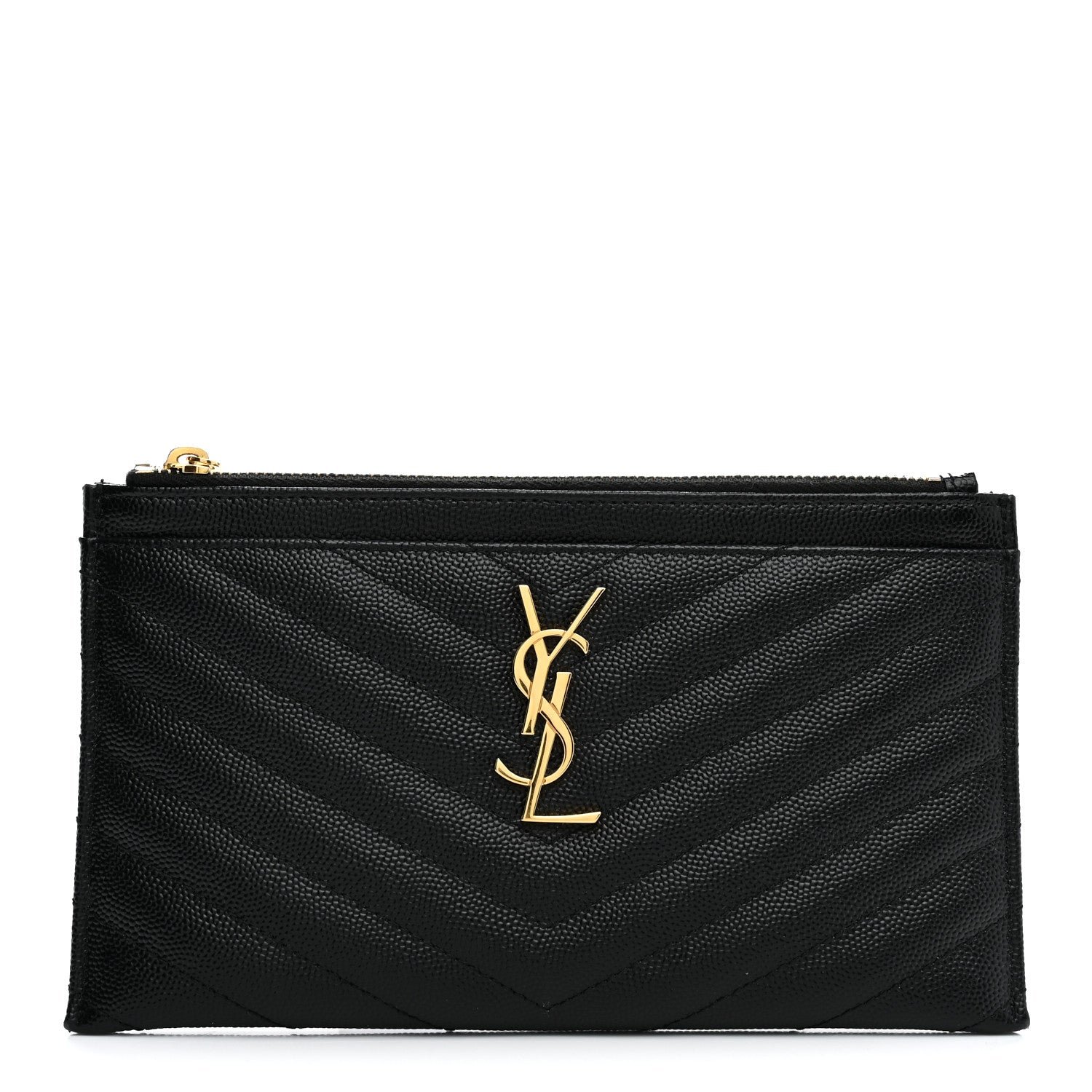 Saint Laurent Grain De Poudre Chevron Monogram Bill Pouch Black