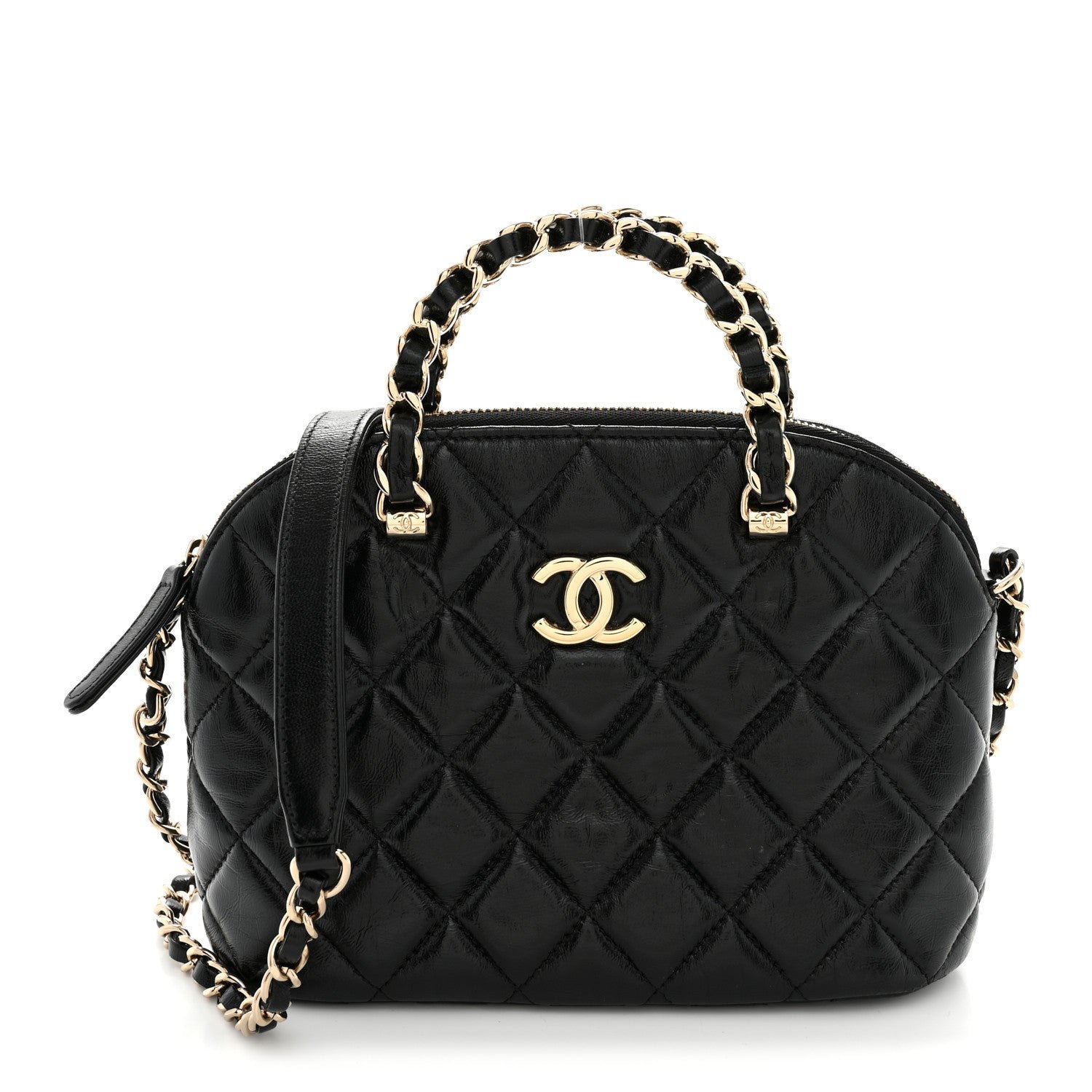 Chanel Shiny Lambskin Quilted Shiny Coco Clutch With Chain Black
