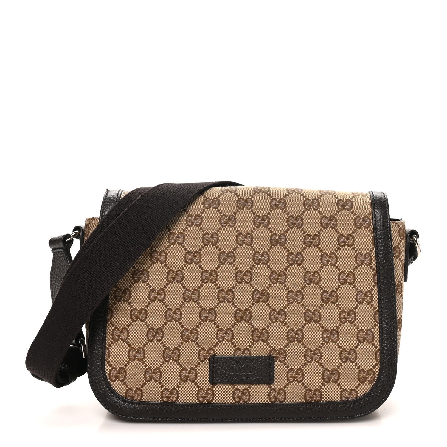 Gucci Monogram Flap Messenger Bag Beige Dark Brown