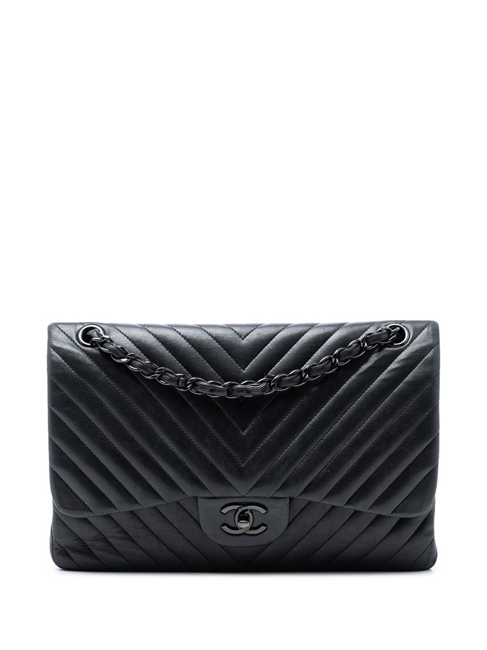 2015-2016 Jumbo Classic Chevron Lambskin So Black Double Flap shoulder bag