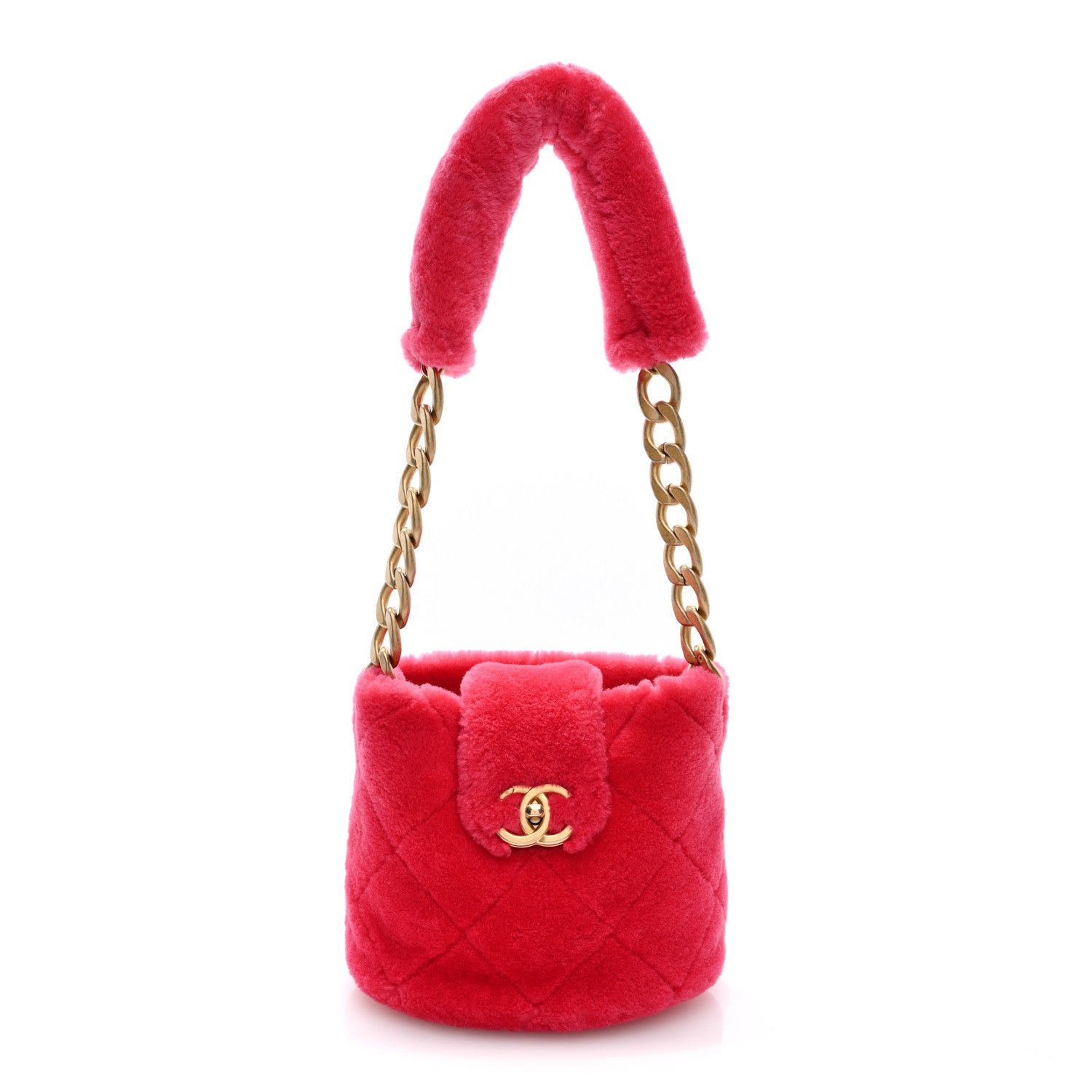 Chanel Shearling Quilted Bucket Bag Fuchsia