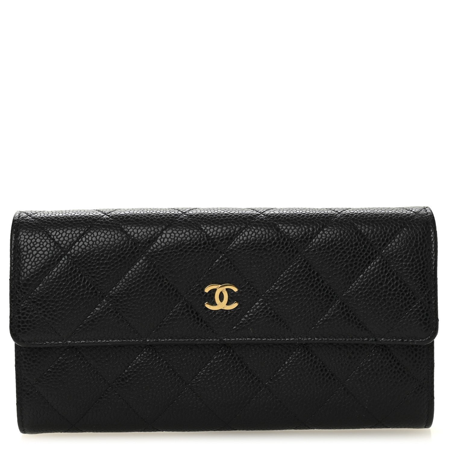 Chanel Chanel Caviar Quilted Large Gusset Flap Wallet Black