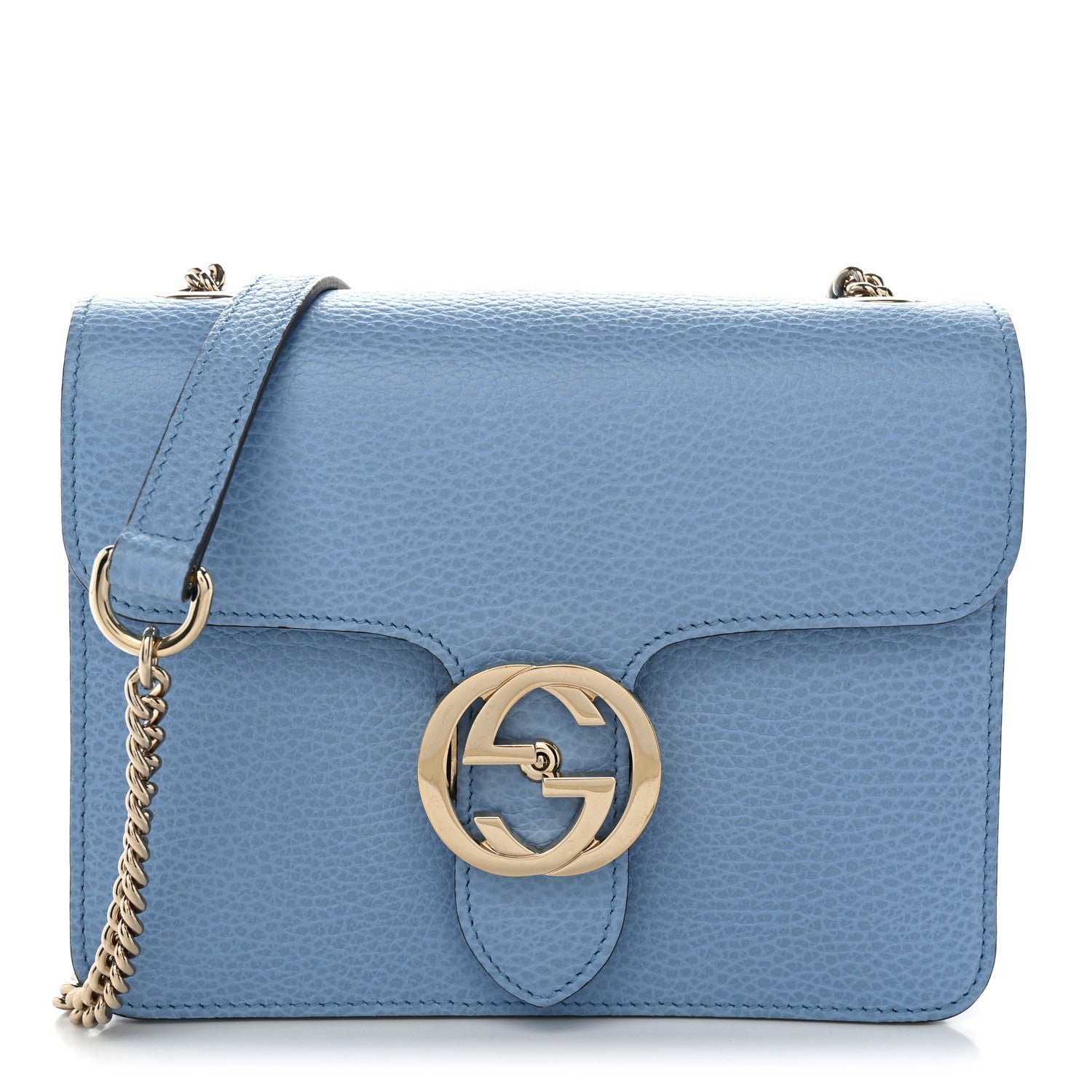 Gucci Dollar Calfskin Small Interlocking G Shoulder Bag Mineral Blue