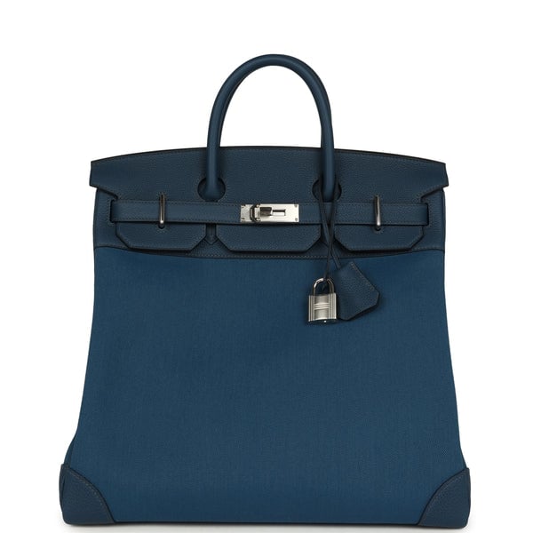Blue Togo and canvas Hermès HAC 40 bag