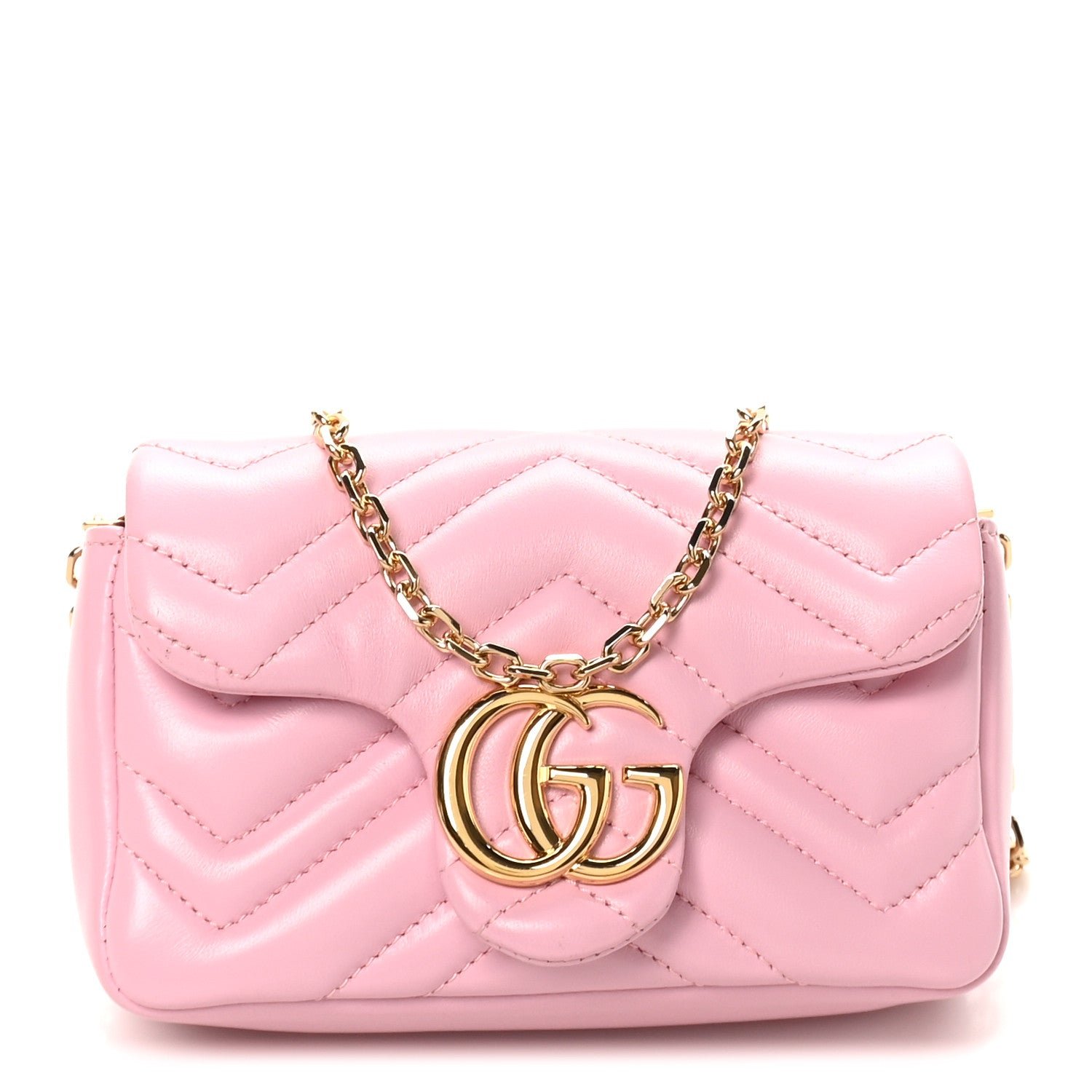 Gucci Lambskin Matelasse Mini GG Marmont Shoulder Bag Light Pink
