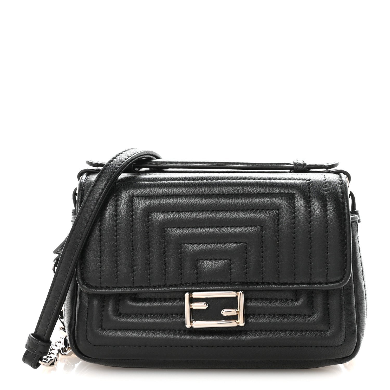 Fendi Shiny Nappa Trapuntata Micro Double Baguette Black
