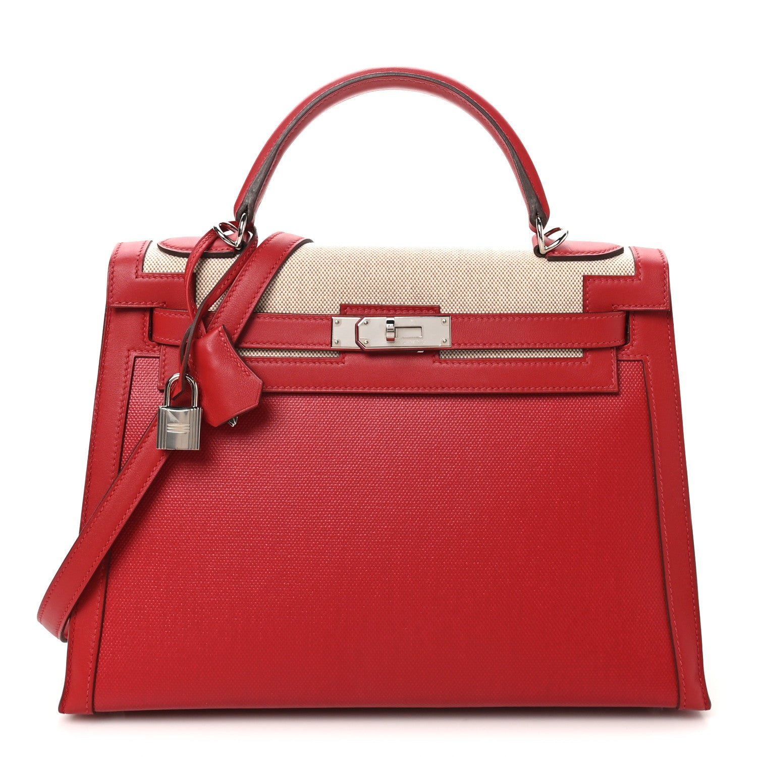 Hermes Hermes Berline Toile Swift Kelly Sellier 32 Rouge Piment Ecru Rouge Piment Ecru