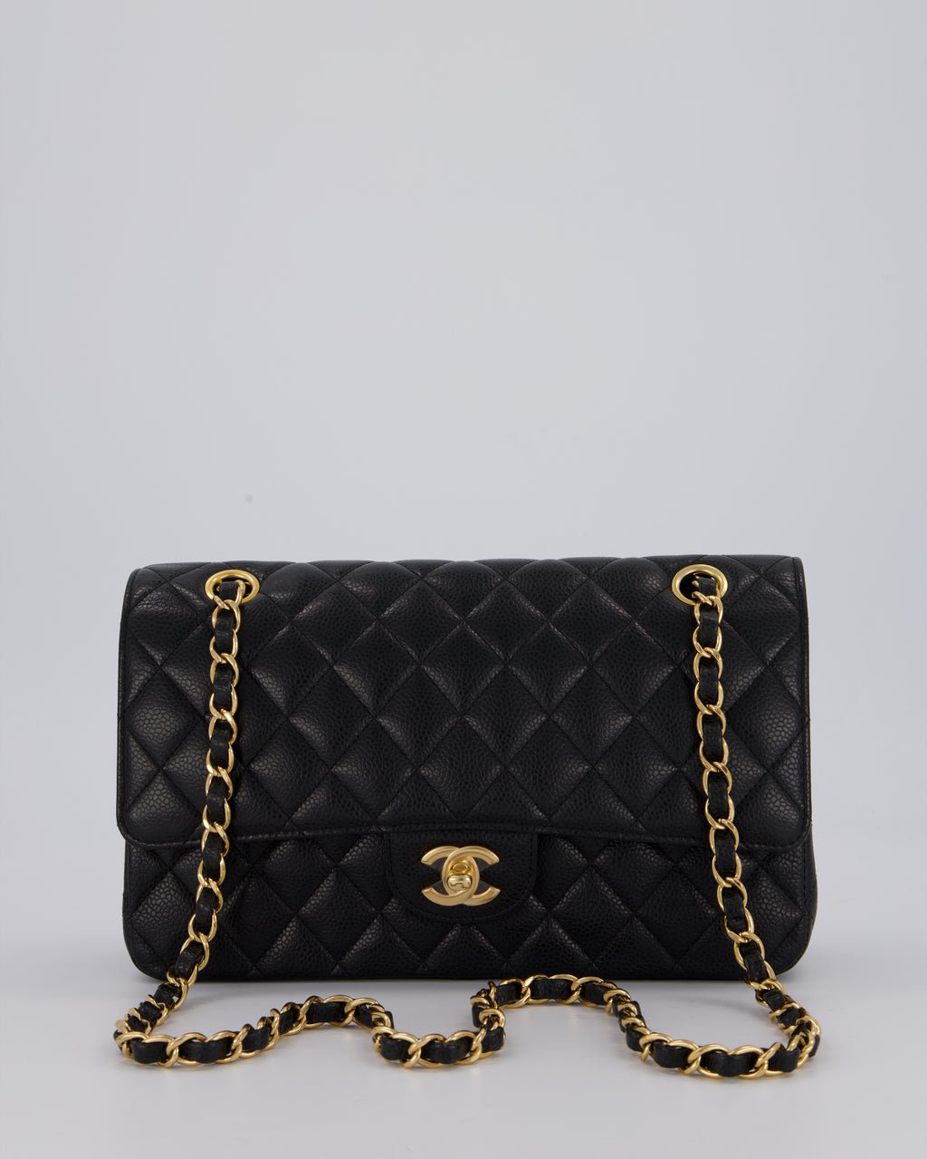 Chanel Black Classic Medium Double Flap Bag in Caviar Leather with Gold Hardware