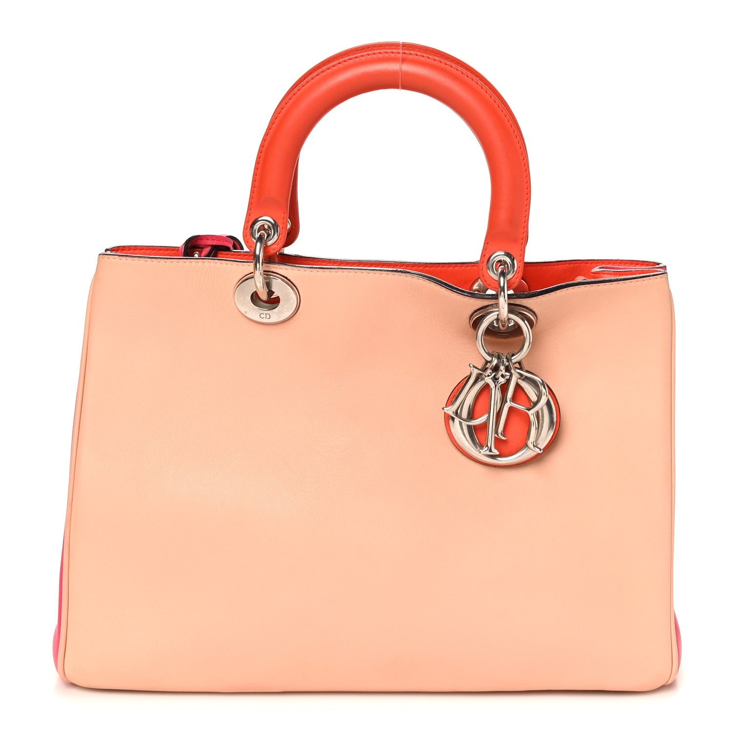 Christian Dior Smooth Calfskin Medium Tri-Color Diorissimo Tote Pink Fuchsia Orange