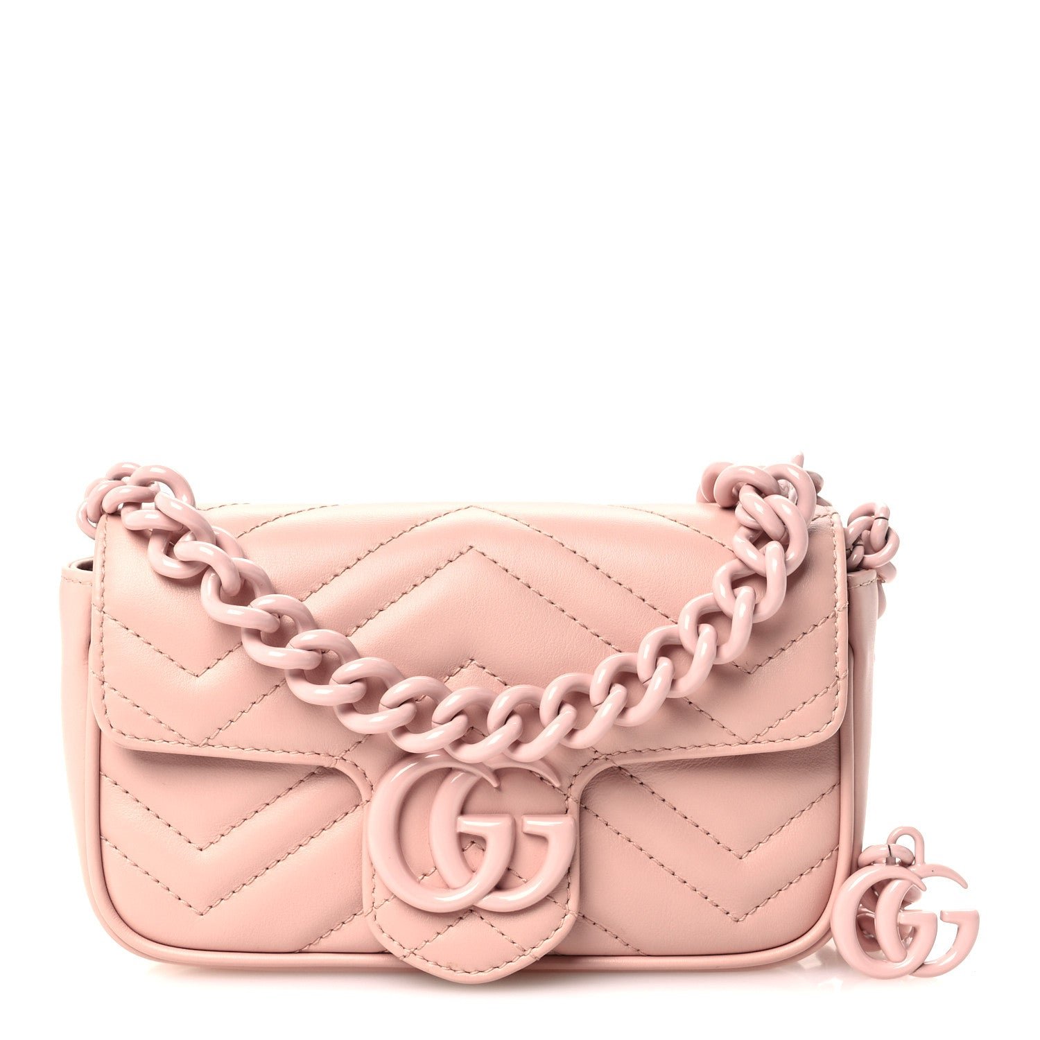 Gucci Calfskin Matelasse Monochrome GG Marmont Chain Belt Bag Perfect Pink