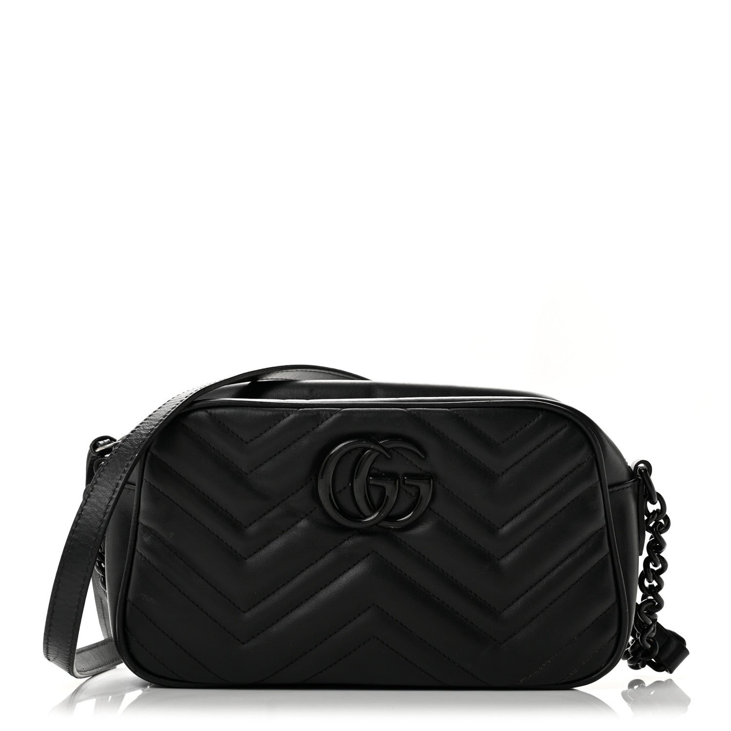 Gucci Calfskin Matelasse Monochrome Small GG Marmont Chain Shoulder Bag Black