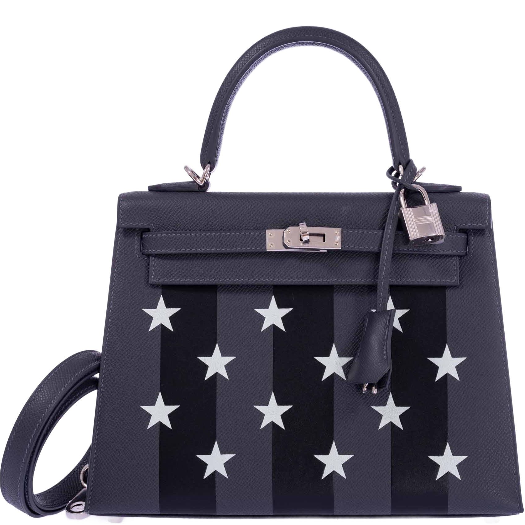 Hermes Hermès Kelly 25 Sellier Casaque Étoilée Ardoise Epsom Noir Tadelakt Vert Peppermint Chèvre Palladium Hardware