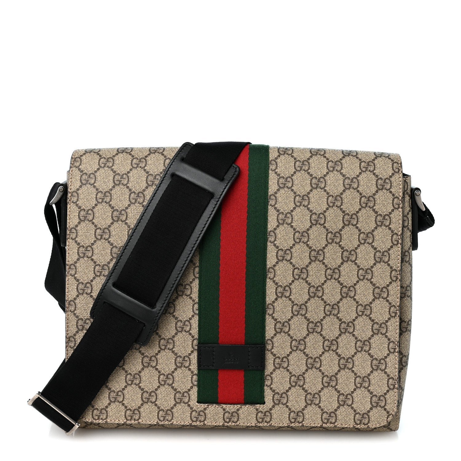 Gucci GG Supreme Monogram Web Flap Messenger Bag Black