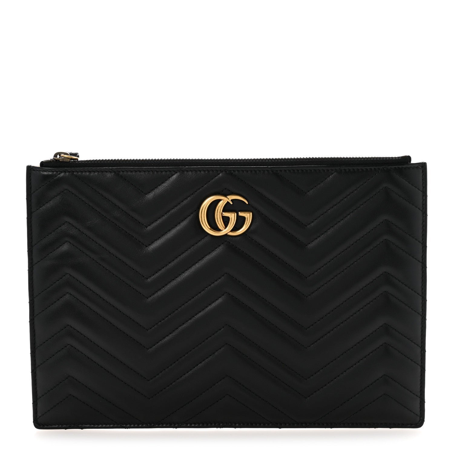 Gucci Calfskin Matelasse Large GG Marmont Zip Pouch Black