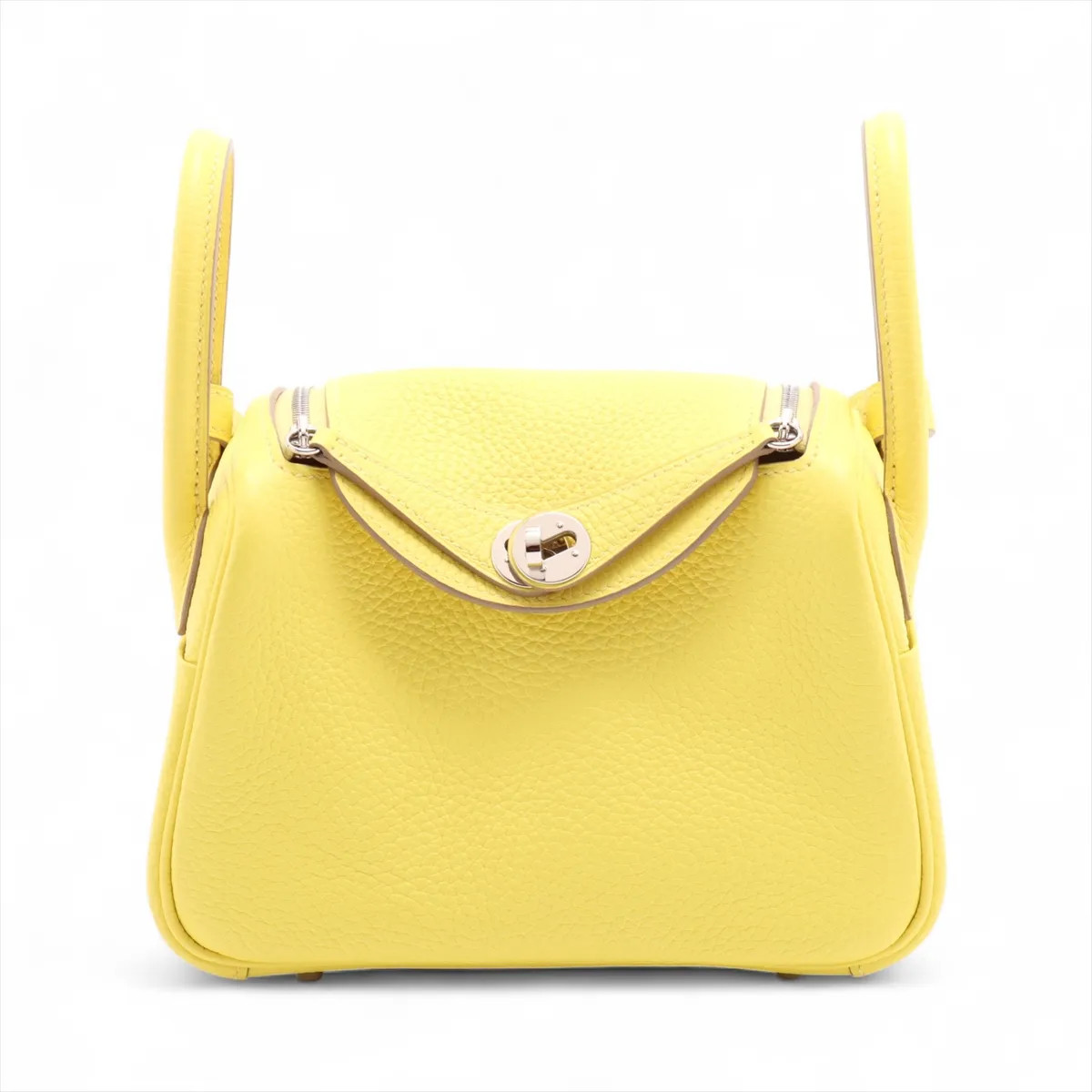 Hermès Lindy mini 20 Taurillon Clemence Lime Silver Metal Fittings