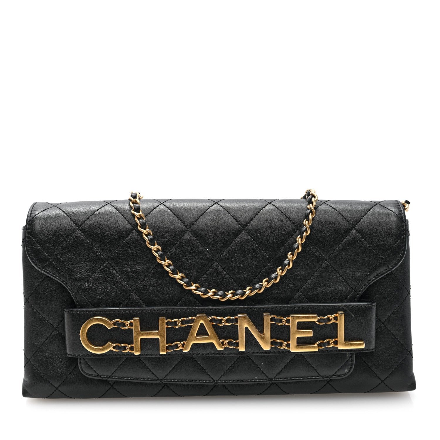 Chanel Calfskin Quilted Enchained Clutch Black