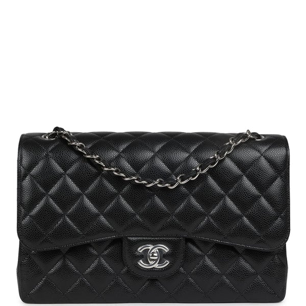 Chanel Jumbo Classic Double Flap Bag Black Caviar Silver Hardware