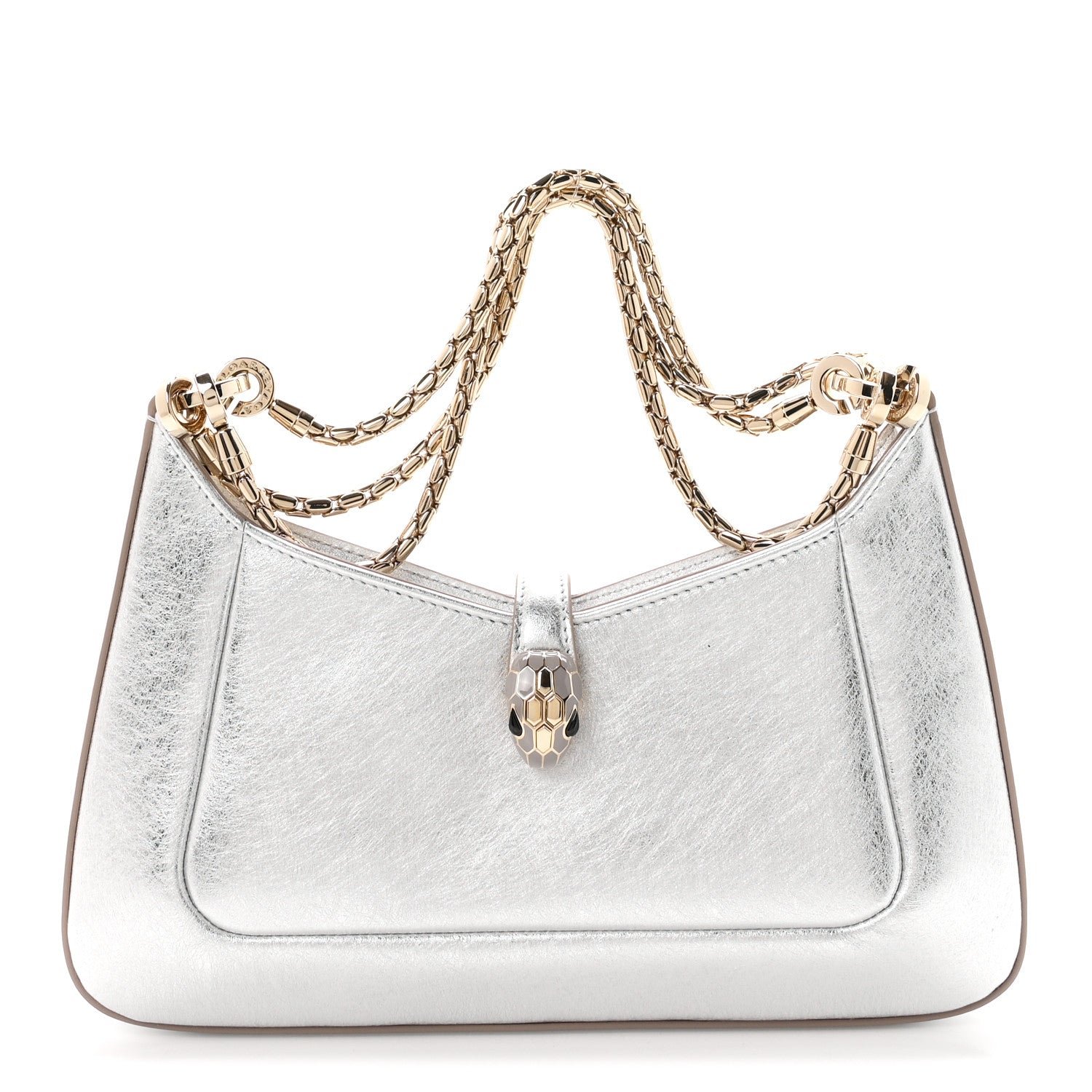 Bvlgari Bulgari Metallic Calfskin Serpenti Baia Shoulder Bag Silver