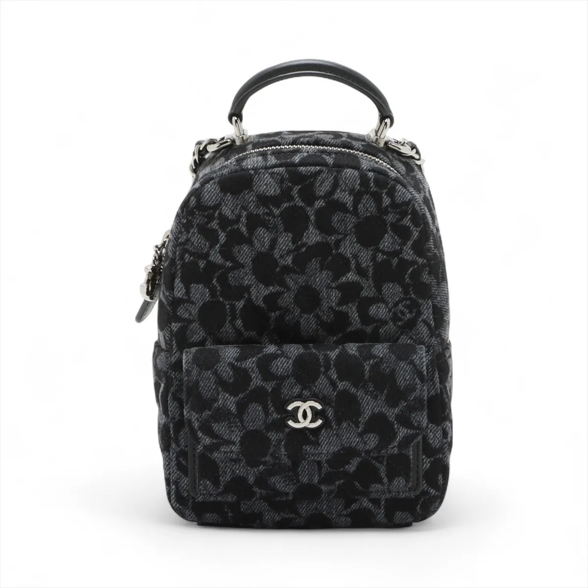 Chanel Matelasse canvas x leather Chain Backpack Black Silver Metal Fittings ran