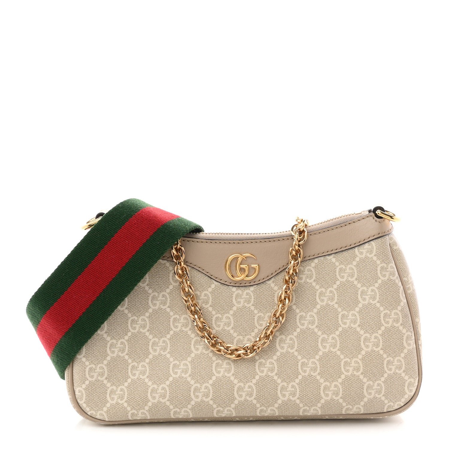 Gucci GG Supreme Monogram Textured Dollar Calfskin Web Small Ophidia GG Handbag Beige Mystic White Oatmeal