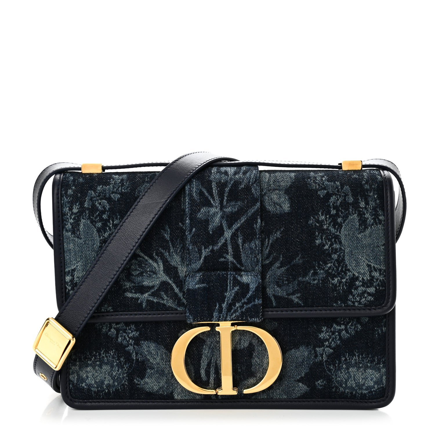 Dior Denim Floral Calfskin 30 Montaigne Flap Bag Blue