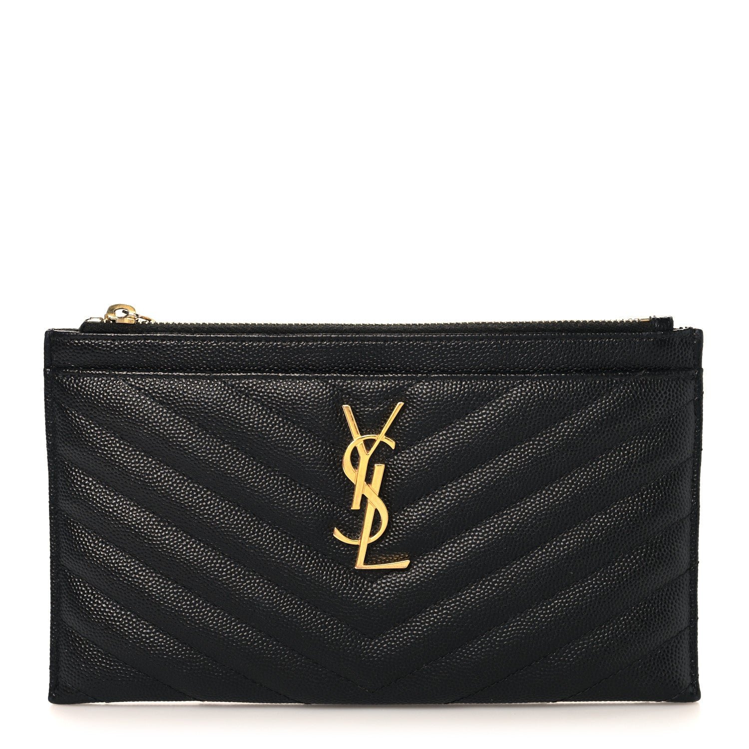 Saint Laurent Grain De Poudre Chevron Monogram Bill Pouch Black
