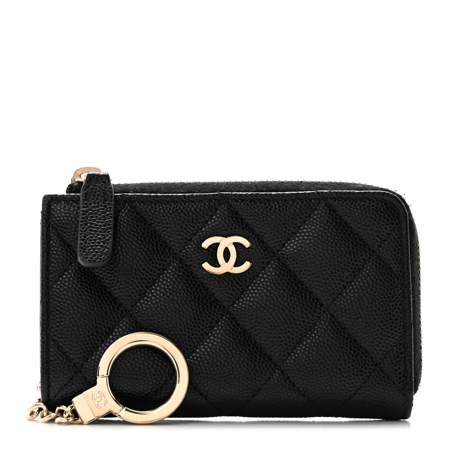 Chanel Caviar Quilted Zipped Key Holder Case Black
