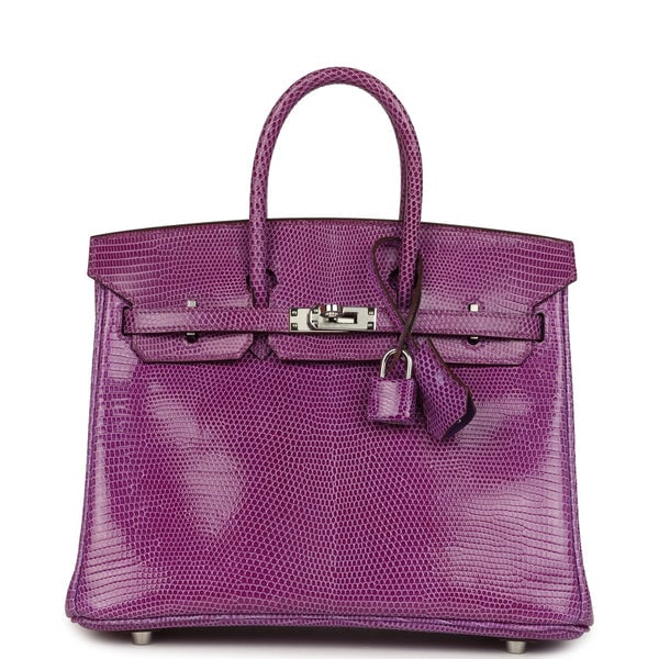 Hermes Pre-owned Hermes Birkin 25 Violet Varanus Niloticus Lizard Palladium Hardware