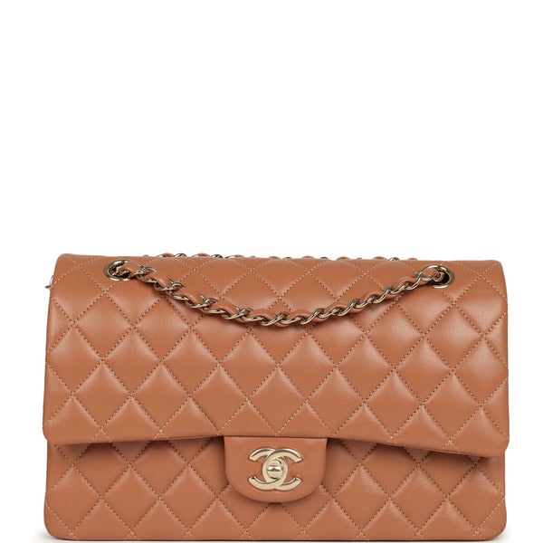 Chanel Medium Classic Double Flap Bag Caramel Lambskin Light Gold Hardware
