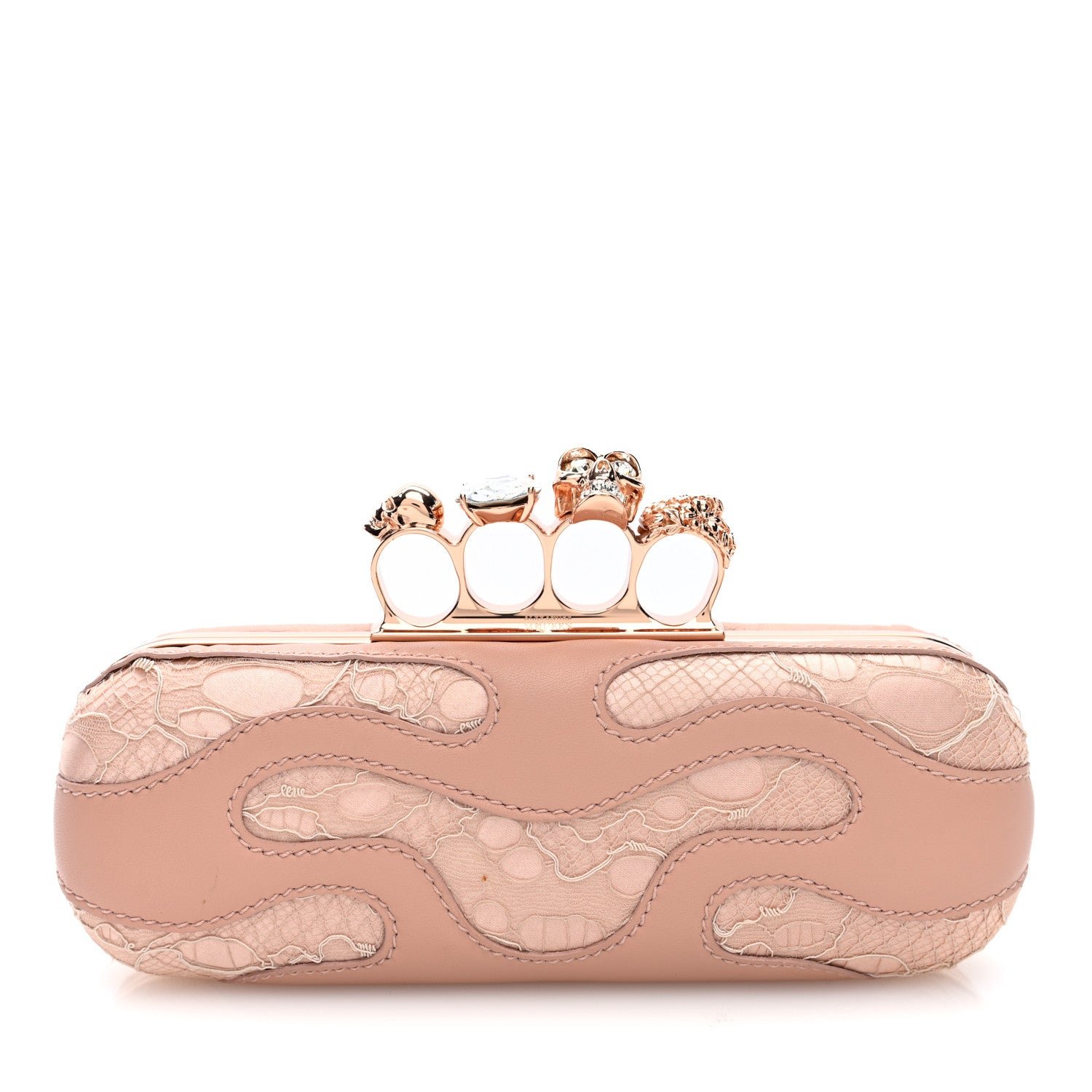 Alexander McQueen Lambskin Satin Lace Knuckle Box Clutch Rose Pink